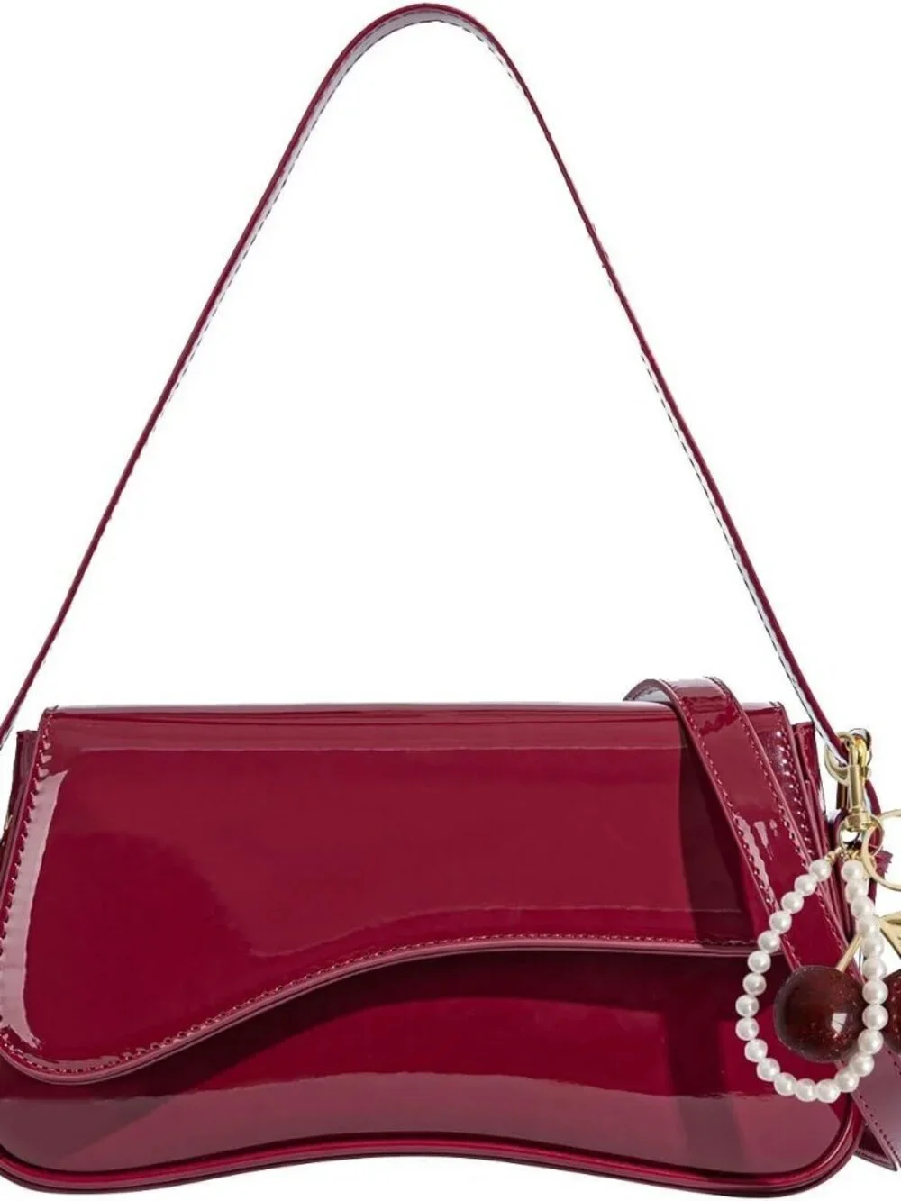 Women's Red Faux Leather Cherry Pendant Crossbody Shoulder Bag and Handbags